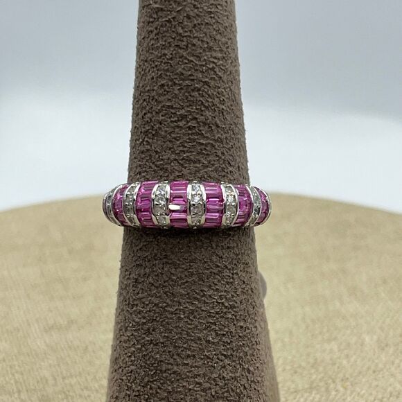 Sterling silver lab created spinel gemstone and CZ band Ring size 7 - Picture 2 of 12